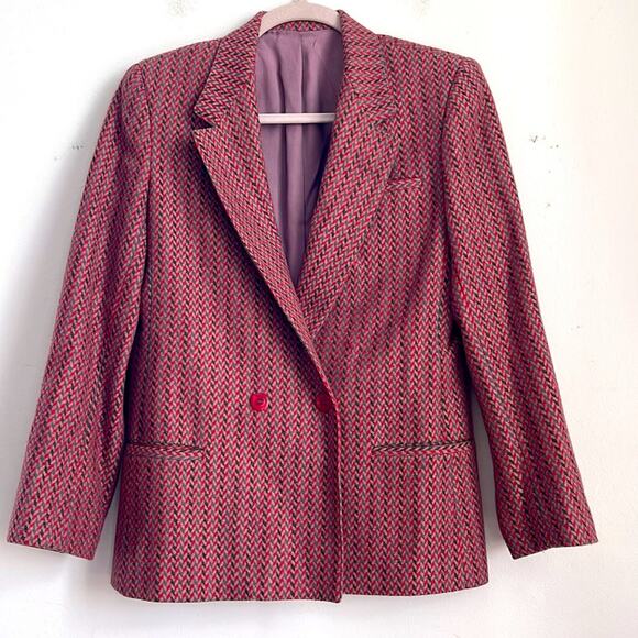 Vintage Audrey Laurent wool blend herringbone double breasted blazer sz 38 - Picture 1 of 7
